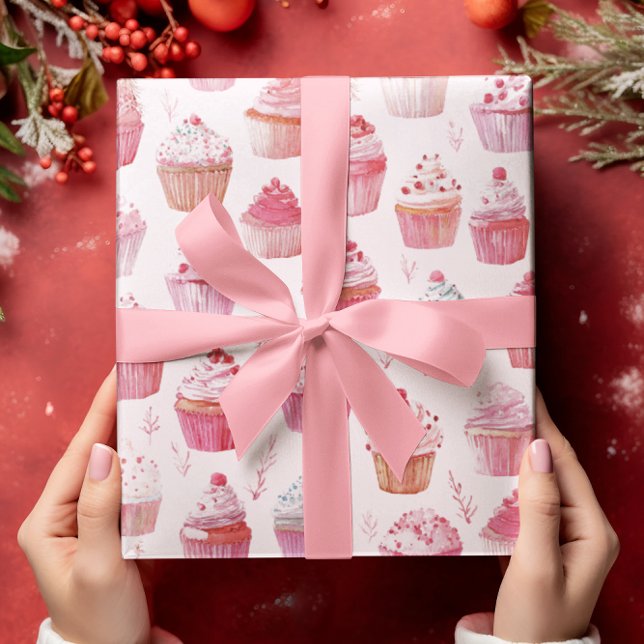 Papel De Presente Papel de enrolamento de Cupcakes de Natal rosa (Criador carregado)