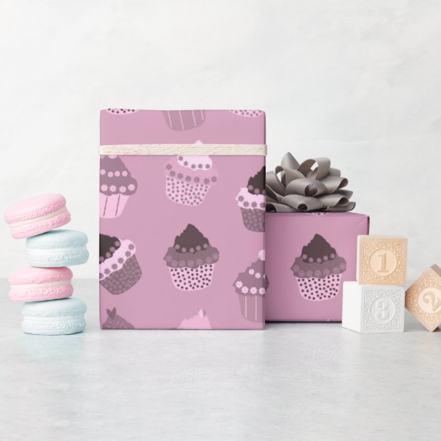 Papel De Presente Papel de enrolamento de cupcakes rosa (Chá de bebê)