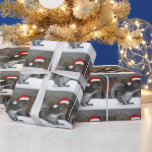 Papel De Presente Papel de enrolamento de esquilo de Natal<br><div class="desc">Esquilo giro num chapéu de Papai Noel a embrulhar papel.</div>