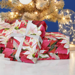 Papel De Presente Papel de enrolamento de feriados no Red Poinsettia