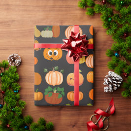 Papel De Presente Papel de enrolamento de padrão de abóbora laranja-