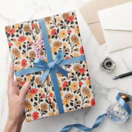 Papel De Presente Papel de enrolamento de padrão floral vermelho e l