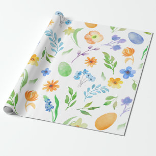 Papel De Presente Papel de enrolamento de Páscoa Floral com Aquarela