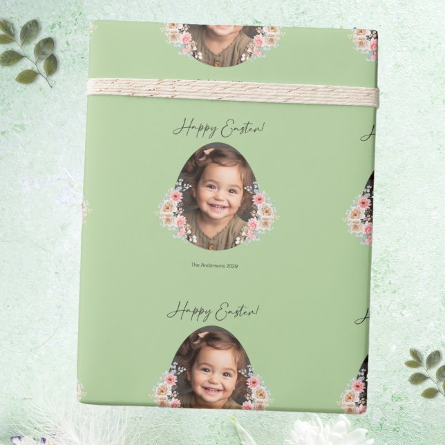 Papel De Presente Papel de enrolamento de Páscoa Verde Personalizado (Custom Green Easter Wrapping Paper with Photo)