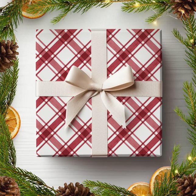 Papel De Presente Papel de enrolamento de Xadrezes vermelha e branca (Red and White Plaid Wrapping Paper
)