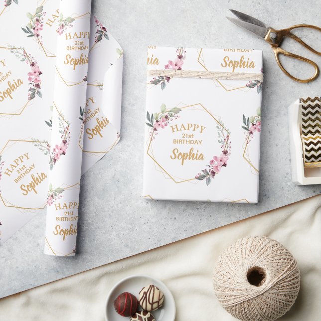 Papel De Presente Papel de enrolamento do aniversário de 21 anos do  (Elevate Your Gift with Floral Elegance! 🌸✨)