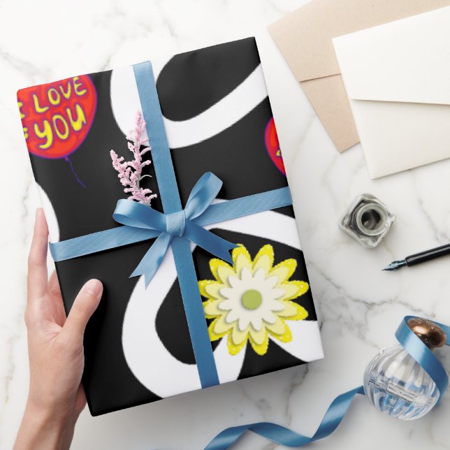 Papel De Presente Papel de enrolamento do dia de os namorados preto (Presentear)