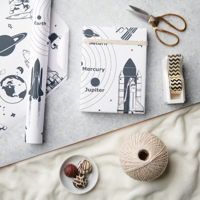 Papel De Presente Papel de enrolamento do sistema solar dos astronau (Artesanato)
