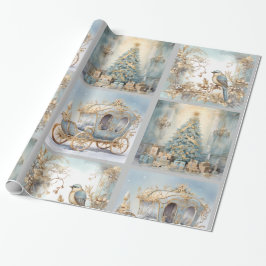 Papel De Presente Papel de enrolamento Elegante azul e Dourado