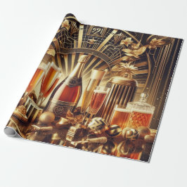 Papel De Presente Papel de enrolamento em branco e Dourado ano novo