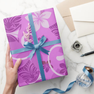 Papel De Presente Papel de enrolamento havaiano de Tikis, rosa e púr