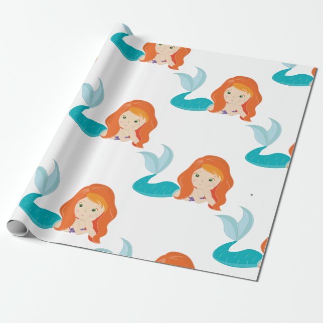Papel De Presente Papel de enrolamento laranja de Mermaid Party (Desenrolado)