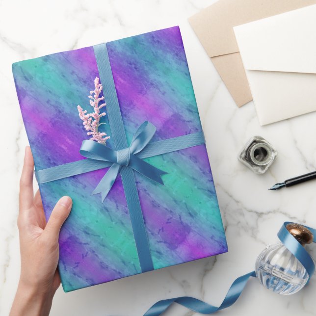 Papel De Presente Papel de enrolamento Neon Turquoise & Purple Strip (Presentear)