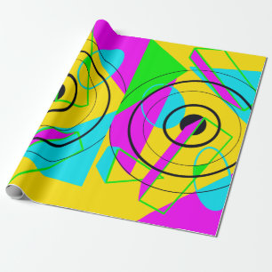 Papel De Presente Papel de enrolamento Neon Yellow e Pink Spiral 80s