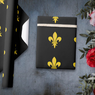 Papel De Presente Papel de enrolamento preto com Fleur de Lis dourad