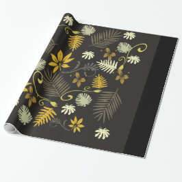 Papel De Presente Papel de enrolamento preto e Dourado Floral de 30"