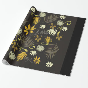 Papel De Presente Papel de enrolamento preto e Dourado Floral de 30"