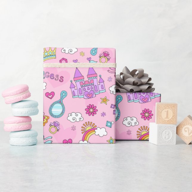 Papel De Presente Papel de enrolamento princesa rosa, 30" x 6' (Chá de bebê)