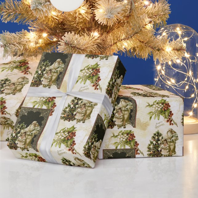 Papel De Presente Papel de enrolamento vitoriano de trio de Natal (Feriados)