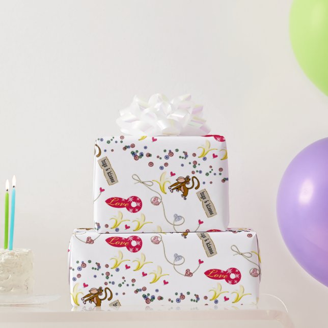 Papel De Presente Papel de enrolar dia de os namorados Macacos Banan (Presentes para festas)