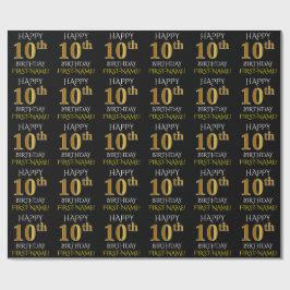 Papel De Presente Papel de enrolar preto, "FELIZ 10 ANOS"