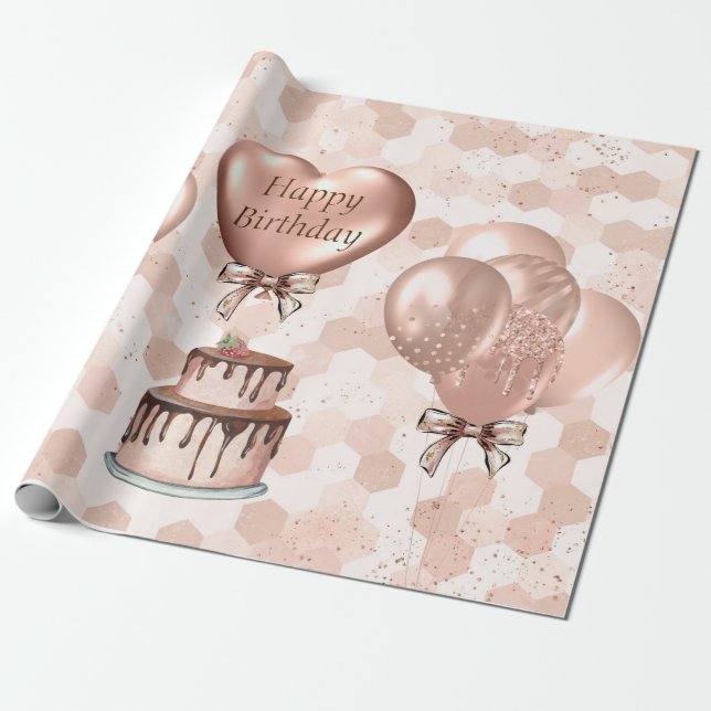 Papel De Presente Papel de enrolar rolo 6' Rosa Dourado Aniversário (Desenrolado)