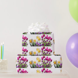 Papel De Presente Papel de enrolar Tulipas e Daffodils Rosa