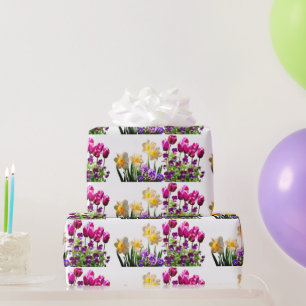 Papel De Presente Papel de enrolar Tulipas e Daffodils Rosa