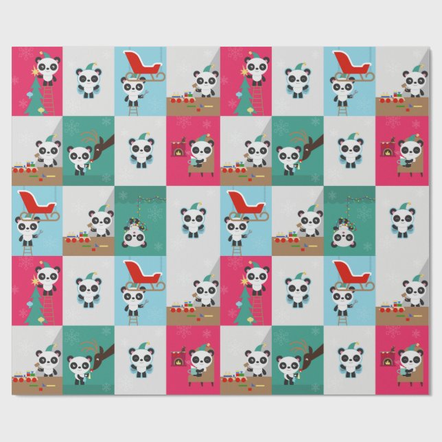 Papel De Presente Papel de envolvimento da panda/duende do feriado (Aberto)