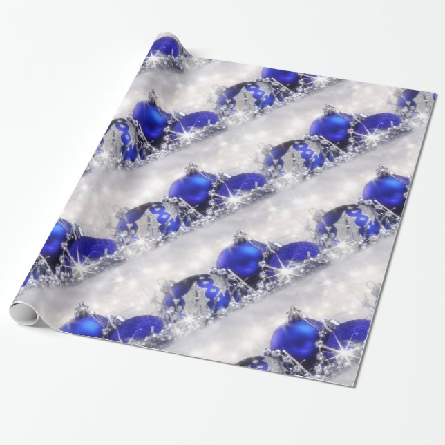 Papel De Presente Papel de envolvimento de prata e azul do Natal (Desenrolado)