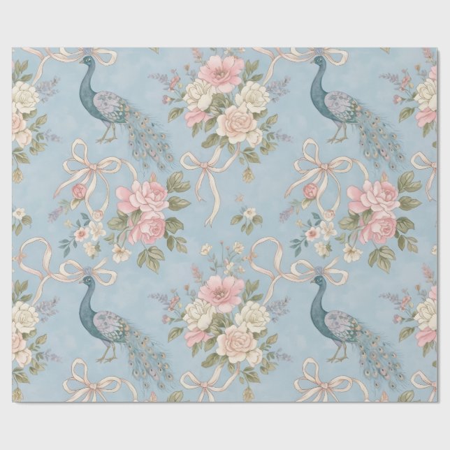 Papel De Presente Papel De Invasão De Casamentos Com Florais E Pavõe (Aberto)