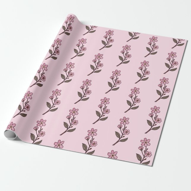 Papel De Presente Papel De Lavagem De Flores De Cereja - Padrão Rosa (Desenrolado)
