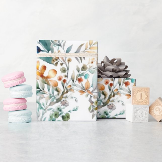 Papel De Presente Papel de mola aquoso e de folhagem em ferrugem (Chá de bebê)