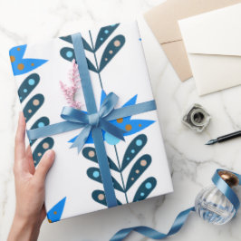 Papel De Presente Papel de moldagem de Natal com Flor Azul