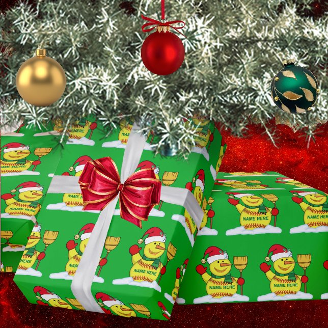 Papel De Presente Papel de moldagem de Natal de Softball, PERSONALIZ (Softball Christmas Decorations. Softball Gift Wrapping Paper. Softball Christmas Ideas. )