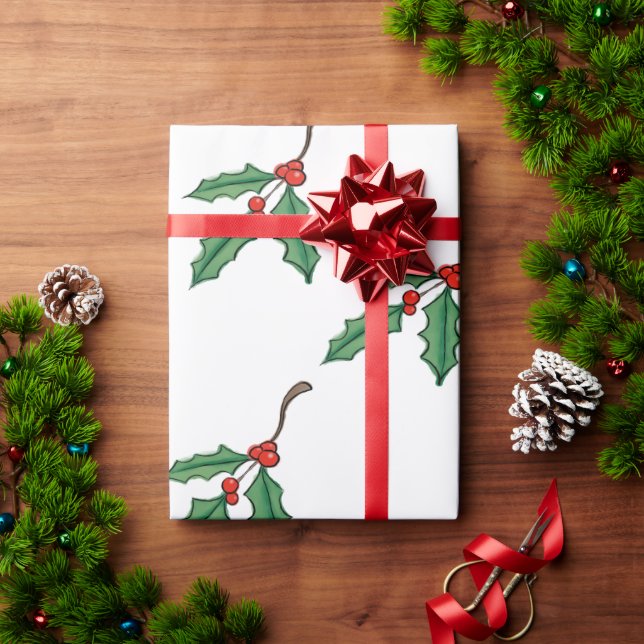 Papel De Presente Papel de moldagem de Natal Holly (Presente de Natal)