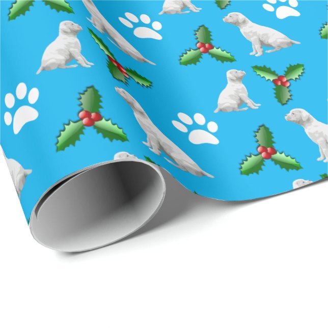 Papel De Presente Papel de moldagem de Natal para Cães Brancos (Ponta do rolo)