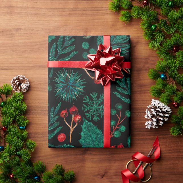 Papel De Presente Papel de moldagem de padrão floral de natal com aq (Presente de Natal)