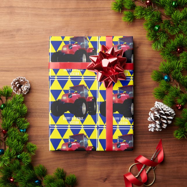 Papel De Presente Papel de moldagem de trator vermelho moderno (Presente de Natal)