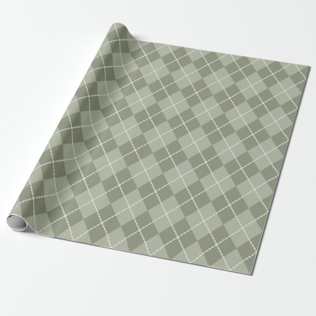 Papel De Presente Papel de moldagem Dusty Green Argyle (Desenrolado)