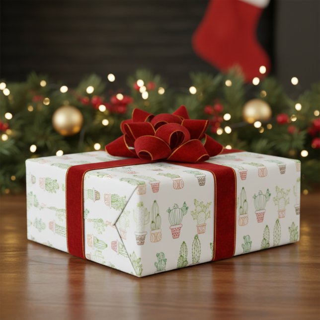 Papel De Presente Papel De Moldagem Vibrante Em Cactus (Vibrant Cactus-Themed Wrapping Paper)