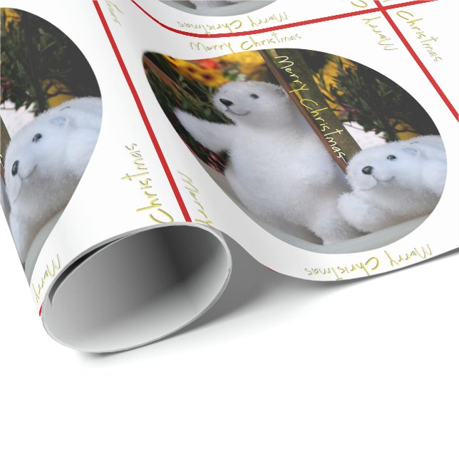 Papel De Presente Papel de molho de Natal Bears Branco Bonito (Ponta do rolo)