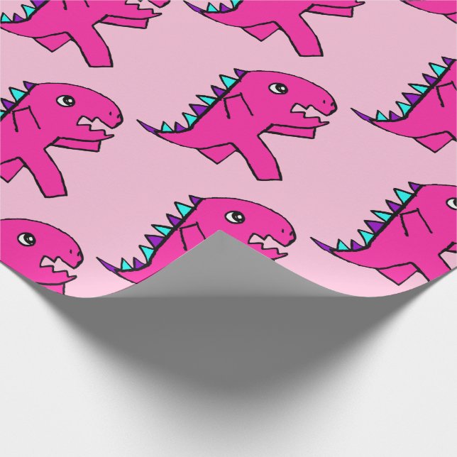 Papel De Presente Papel de ondulação de dinossauro rosa-claro (Ponta)