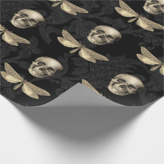 Papel De Presente Papel de ondulação de rendas pretas do crânio e bo