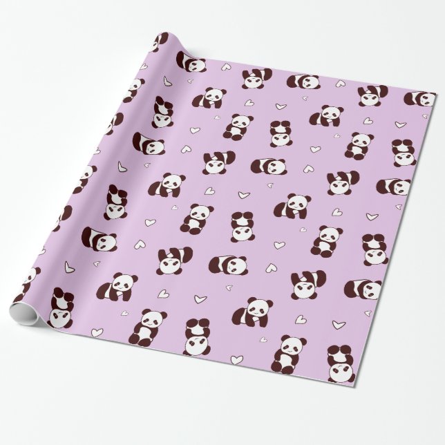 Papel De Presente Papel de ondulação do coração de Panda Roxo (Desenrolado)