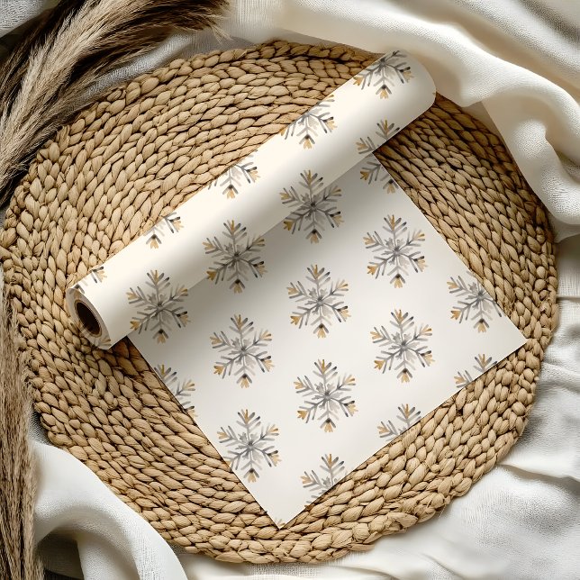 Papel De Presente Papel de ondulação em flocos de neve de Natal | Qu (Minimalist Snowflake Christmas wrapping paper — elegant holiday gift wrap, modern Scandinavian style)