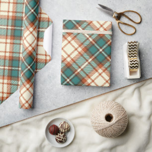 Papel De Presente Papel de Tecido Verificado na Xadrez Verde Vintage