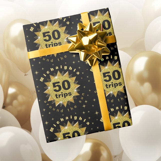 Papel De Presente Papel Dourado de moldagem de aniversário preto (Criador carregado)