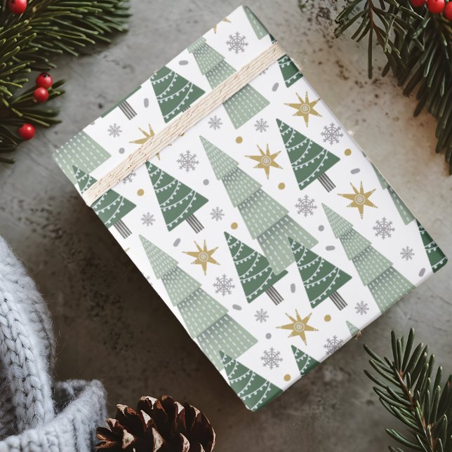 Papel De Presente Papel Elegante de Embalagem de Árvores de Natal (Elegant Christmas Trees Wrapping Paper)