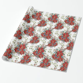 Papel De Presente Papel Festivo Rich Vermelho Poinsettia, para lavag